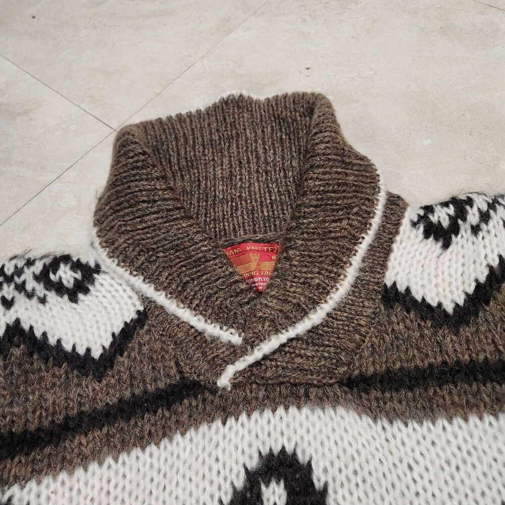 VTG Hand Knit Cowichan Thunderbird Mens M Medium Shawl Collar Eagle‎ Sweater - Picture 6 of 10